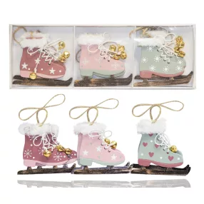   DEKOR FA LÓGÓDÍSZ KORCSOLYA CSENGŐVEL DÍSZDOBOZBAN, 6 DARABOS