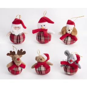   DEKOR TEXTIL AKASZTÓS KARÁCSONYI FIGURA, GÖMBÖC TESTŰ, MIKULÁS SAPKÁBAN, PIROS KOCKÁS