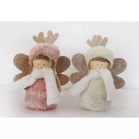   TEXTIL ANGYAL, BUNDÁS, ARANY GLITTERES SZÁRNY ÉS AGANCSSAL, FEHÉR SÁLLAL, RÓZSASZÍN/KRÉM