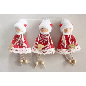   DEKOR AKASZTÓS LÁNY, KÖTÖTT RUHÁBAN ÉS SAPKÁBAN, PIROS/FEHÉR