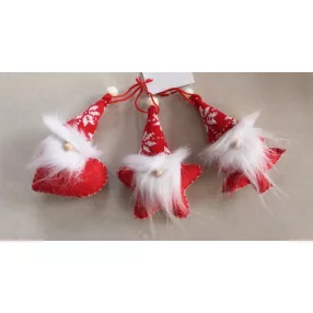   FILC ORRSZAKÁLL, KÖTÖTT SAPKÁBAN, SZÍV/CSILLAG/FENYŐFA ALAKÚ TESTTEL PIROS/FEHÉR