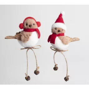   TEXTIL AKASZTÓS MADÁR, LÓGÓ LÁBBAL, SAPKÁBAN, PIROS ÉS FEHÉR