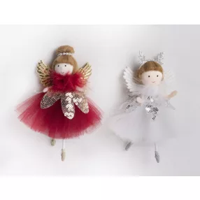 TEXTIL AKASZTÓS ANGYAL, FLITTERES, BORDÓ VAGY FEHÉR