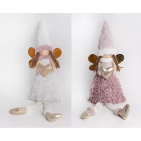   TEXTIL ANGYAL, ÁLLÓ, LÓGÓ LÁBBAL, ARANY SZÍVVEL, FEHÉR VAGY MÁLYVA