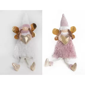   TEXTIL ANGYAL, ÁLLÓ, LÓGÓ LÁBBAL, ARANY SZÍVVEL, FEHÉR VAGY MÁLYVA