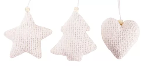 TEXTIL AKASZTÓS SZÍV/CSILLAG/FENYŐFA, FEHÉR