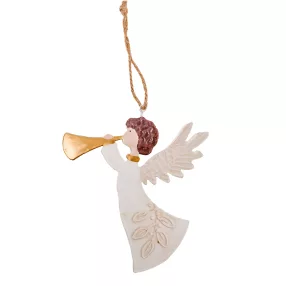 FÉM AKASZTÓS ANGYAL FEHÉR, PIROS TROMBITÁVAL