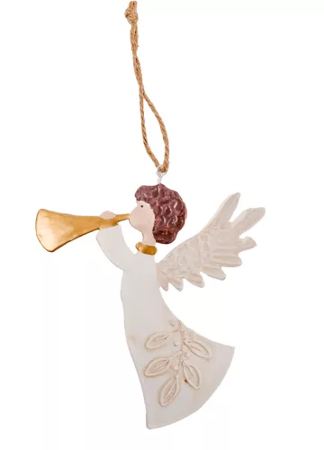 FÉM AKASZTÓS ANGYAL FEHÉR, PIROS TROMBITÁVAL