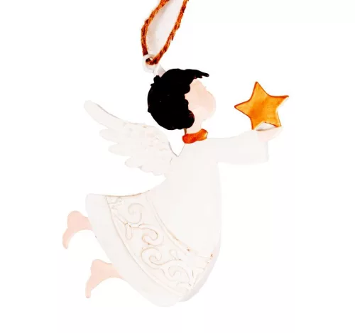 FÉM AKASZTÓS ANGYAL FEHÉR, PIROS CSILLAGGAL