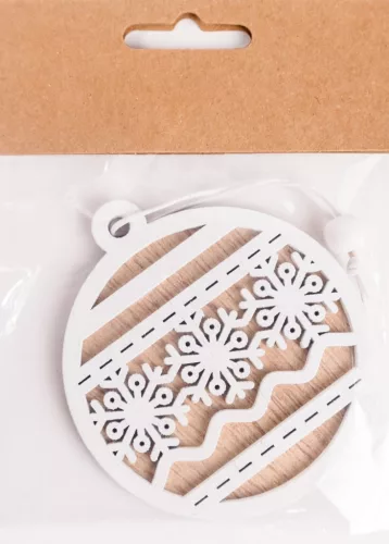 FA AKASZTÓS GÖMBDÍSZ, HÓPIHE MOTÍVUM, NATÚR ÉS FEHÉR