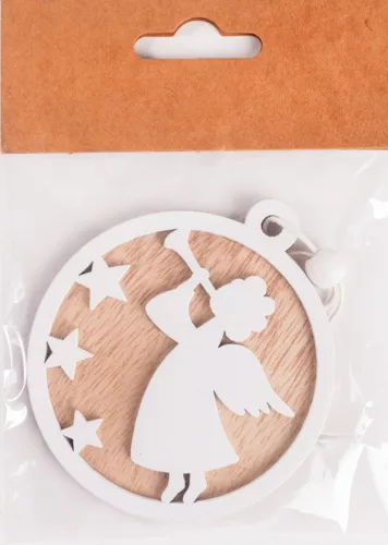 FA AKASZTÓS GÖMBDÍSZ FEHÉR, ANGYAL NATÚR