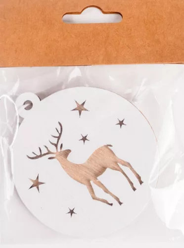 FA AKASZTÓS GÖMBDÍSZ FEHÉR, RÉNSZARVAS NATÚR