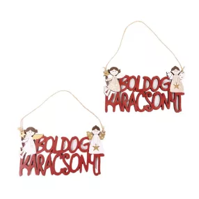 FA KOPOGTATÓ BOLDOG KARÁCSONYT FELIRAT,BORDÓ, 2 ANGYALLAL