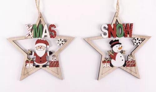 FA AKASZTÓS CSILLAG, MIKULÁS  XMAS FELIRATTAL, VAGY HÓEMBER  SNOW FELIRATTAL