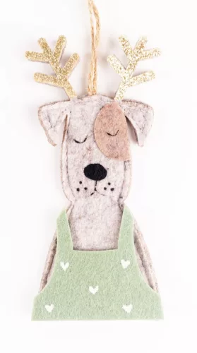 FILC AKASZTÓS KUTYA, AGANCCSAL, ZÖLD KANTÁROS NADRÁGBAN