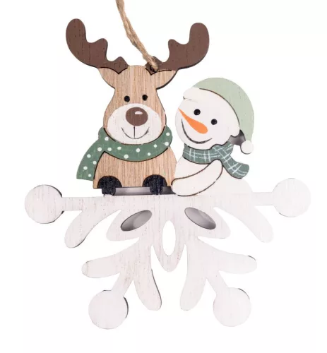 FA AKASZTÓS HÓEMBER RÉNSZARVASSAL, FEHÉR ÉS ZÖLD