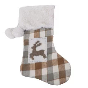   TEXTIL AKASZTÓS ZOKNI, KOCKÁS MINTÁS RÉNSZARVASSAL, BARNA ÉS KRÉM