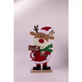   FILC RÉNSZARVAS FA TALPON, MIKULÁS RUHÁBAN, TÁBLÁVAL,  WELCOME FELIRAT