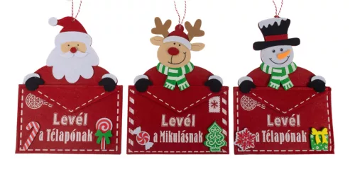 FILC AKASZTÓS BORÍTÉK, KARÁCSONYI FIGURÁVAL, LEVÉL A MIKULÁSNAK/TÉLAPÓNAK FELIRAT
