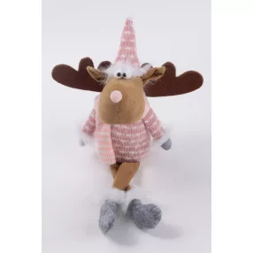   TEXTIL RÉNSZARVAS, LÓGÓ LÁBÚ, RÓZSASZÍN ÉS FEHÉR CSÍKOS RUHÁBAN