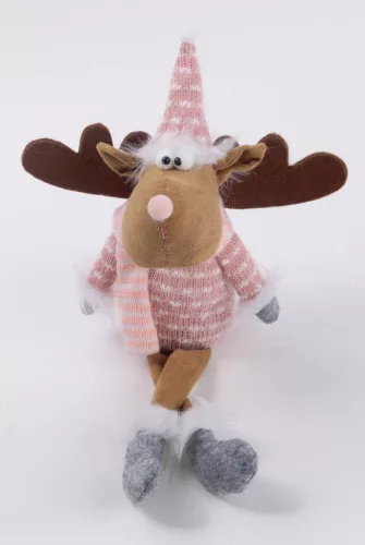 TEXTIL RÉNSZARVAS, LÓGÓ LÁBÚ, RÓZSASZÍN ÉS FEHÉR CSÍKOS RUHÁBAN