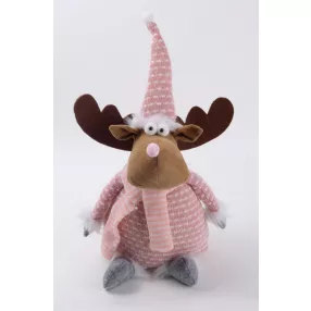   TEXTIL RÉNSZARVAS, ÁLLÓ, RÓZSASZÍN ÉS FEHÉR CSÍKOS RUHÁBAN