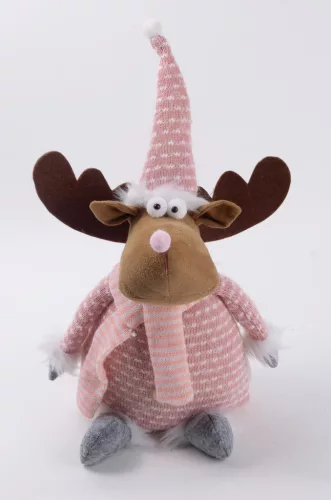 TEXTIL RÉNSZARVAS, ÁLLÓ, RÓZSASZÍN ÉS FEHÉR CSÍKOS RUHÁBAN