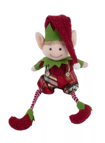 TEXTIL KARÁCSONYI MANÓ, LÓGÓ LÁBBAL, PIROS ÉS ZÖLD