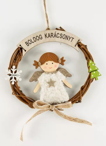 FA KOPOGTATÓ ANGYAL BOLDOG KARÁCSONYT FELIRAT