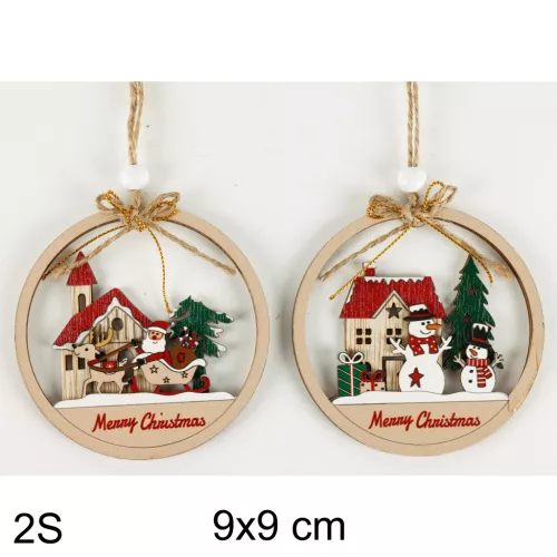FA AKASZTÓS KÖRBEN TEMPLOM VAGY HÁZ, MERRY CHRISTMAS FELIRAT, NATÚR ÉS PIROS