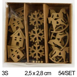 FA DEKOR SZETTBEN, 54 DARAB, HÁZ, HINTALÓ, HÓPIHE, ARANY