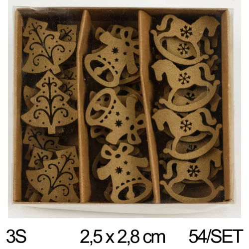 FA DEKOR SZETTBEN, 54 DARAB, HARANG, HINTALÓ, FENYŐ, ARANY