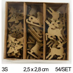   FA DEKOR SZETTBEN, 54 DARAB, SZARVAS, KORCSOLYA, FENYŐ, ARANY