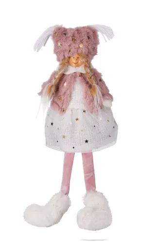 DEKOR TEXTIL LÁNY, ÜLŐ, LÓGÓLÁBÚ, RÓZSASZÍN ÉS FEHÉR