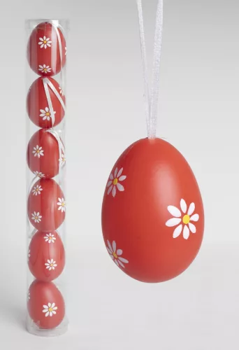 MŰANYAG AKASZTÓS TOJÁS SZETTBEN, 6 DARABOS, PIROS, FEHÉR VIRÁGGAL