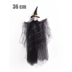 TEXTIL AKASZTÓS BOSZORKÁNY, LEPELRUHÁBAN, FEKETE