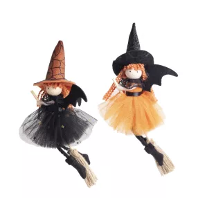   TEXTIL AKASZTÓS BOSZORKÁNY, SEPRŰN REPÜL, NARANCSSÁRGA/FEKETE, DENEVÉR SZÁRNNYAL