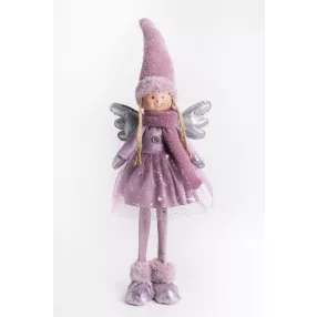 TEXTIL ANGYAL, ÁLLÓ, LILA RUHÁBAN. EZÜST SZÁRNNYAL