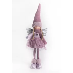 TEXTIL ANGYAL, ÁLLÓ, LILA RUHÁBAN. EZÜST SZÁRNNYAL