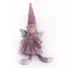   TEXTIL ANGYAL, LÓGÓ LÁBBAL, LILA RUHÁBAN, EZÜST SZÁRNNYAL