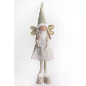   TEXTIL ANGYAL, ÁLLÓ, ARANY CSILLOGÓ FEHÉR RUHÁBAN, SZÍVVEL