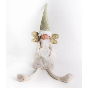   TEXTIL ANGYAL, LÓGÓ LÁBBAL, ARANY CSILLOGÓ FEHÉR RUHÁBAN, SZÍVVEL