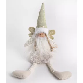   TEXTIL ANGYAL, LÓGÓ LÁBBAL, ARANY CSILLOGÓ FEHÉR RUHÁBAN, SZÍVVEL