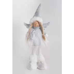 TEXTIL ANGYAL, ÁLLÓ, FEHÉR ÉS EZÜST, FLITTERES RUHÁBAN