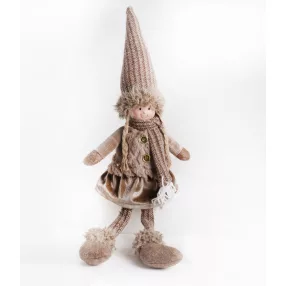 TEXTIL LÁNY, LÓGÓ LÁBBAL, BARNA RUHÁBAN, SÜVEGBEN