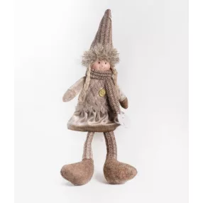 TEXTIL LÁNY, LÓGÓ LÁBBAL, BARNA RUHÁBAN, SÜVEGBEN