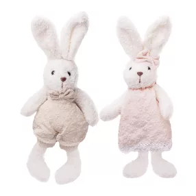   TEXTIL NYÚL, FIÚ VAGY LÁNY, LÓGÓ LÁBBAL, VIRÁG MINTÁS RUHÁBAN