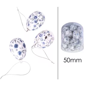   MŰANYAG AKASZTÓS TOJÁS SZETTBEN, 24 DARABOS, PLEXI DOBOZBAN, VIRÁGOS, KÉK ÉS FEHÉR