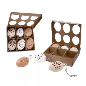   MŰANYAG AKASZTÓS TOJÁS, 6 DARABOS SZETT, VIRÁGOS, NATÚR FEHÉR