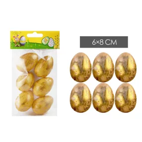 MŰANYAG AKASZTÓS TOJÁS SZETTBEN, 6 DARABOS, ARANY FOLTOS